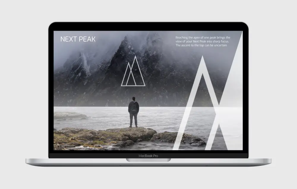 The website design for Agile coach company Next Peak displayed on an laptop screen