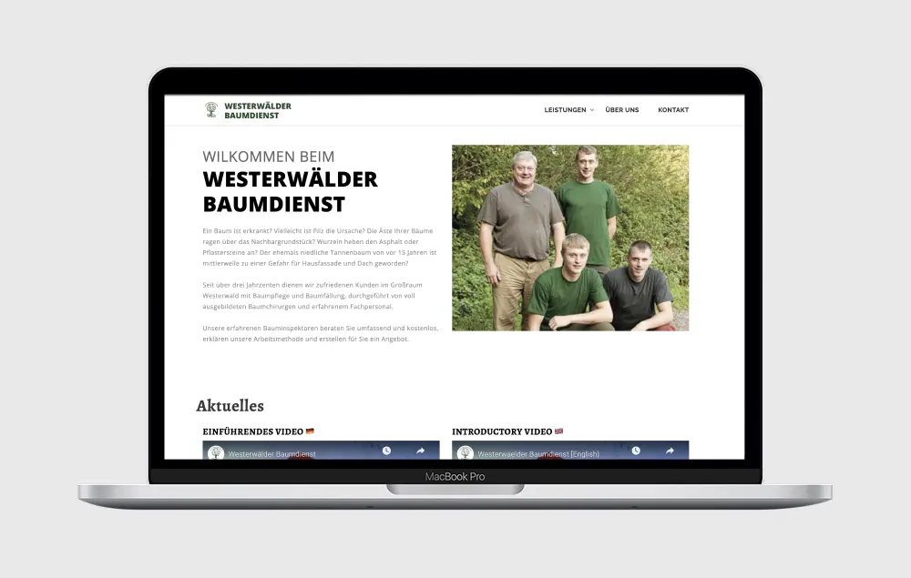 Westerwalder Baumdienst website displayed on an iPad screen