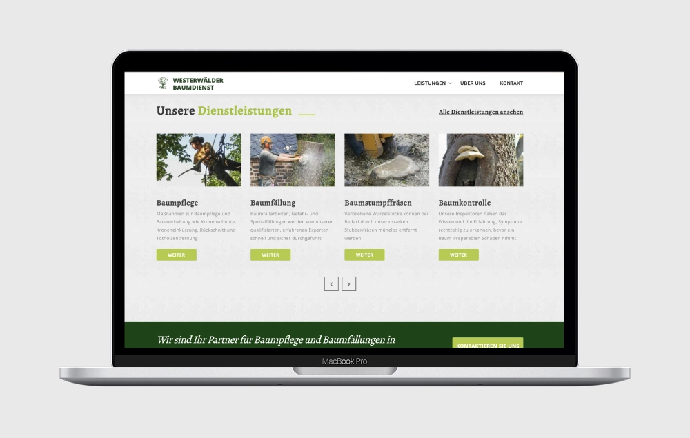 Westerwalder Baumdienst website displayed on an iPad screen