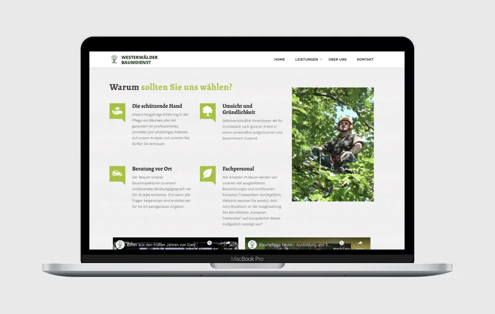 Westerwalder Baumdienst website displayed on an iPad screen