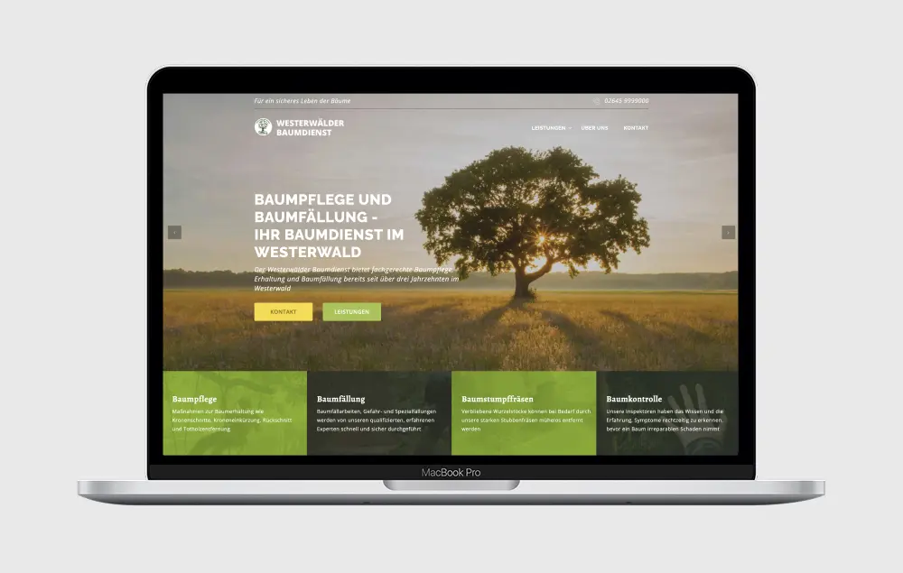 Westerwalder Baumdienst website displayed on a laptop screen